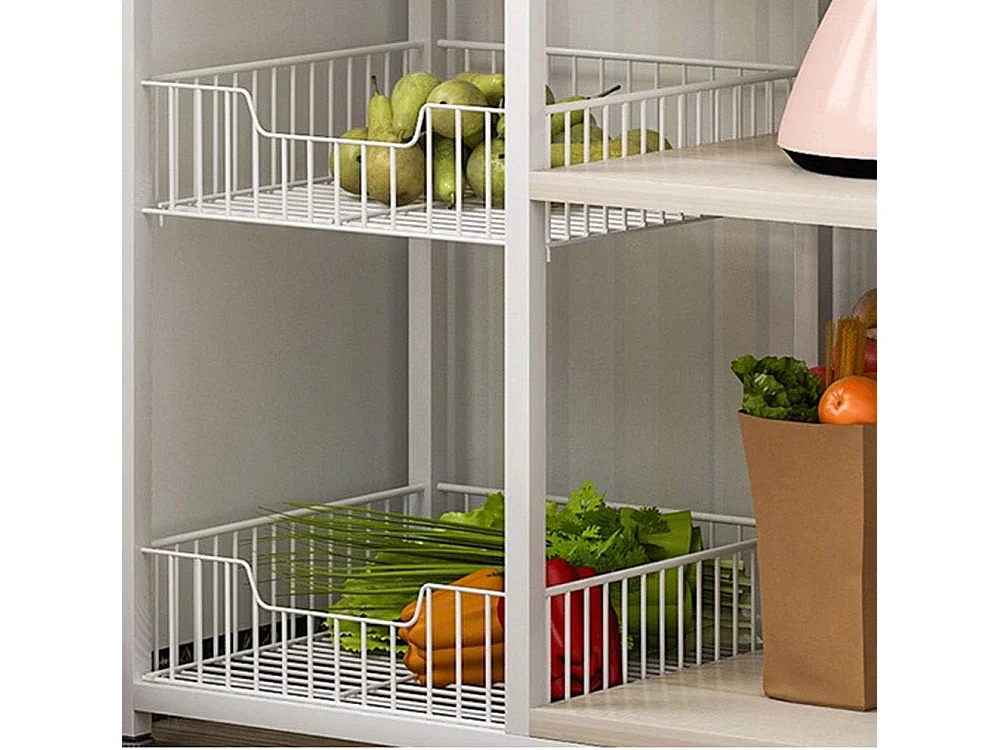 Estantería de Cocina, Estantería para Microondas, Estante Abierto de Pie 2 Mallas metálicas y múltiples Estantes 80x30x142cm, Color Blanco y Madera