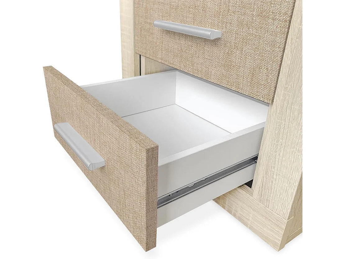 BricoExpo - Pack Cabecero de 160 x 120 cm + 2 Mesitas de Noche | Dormitorio Completo | Color Puccini y Textil (para Cama de 135-140 o 160)