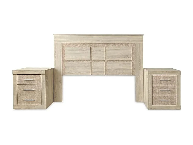 BricoExpo - Pack Cabecero de 160 x 120 cm + 2 Mesitas de Noche | Dormitorio Completo | Color Puccini y Textil (para Cama de 135-140 o 160)