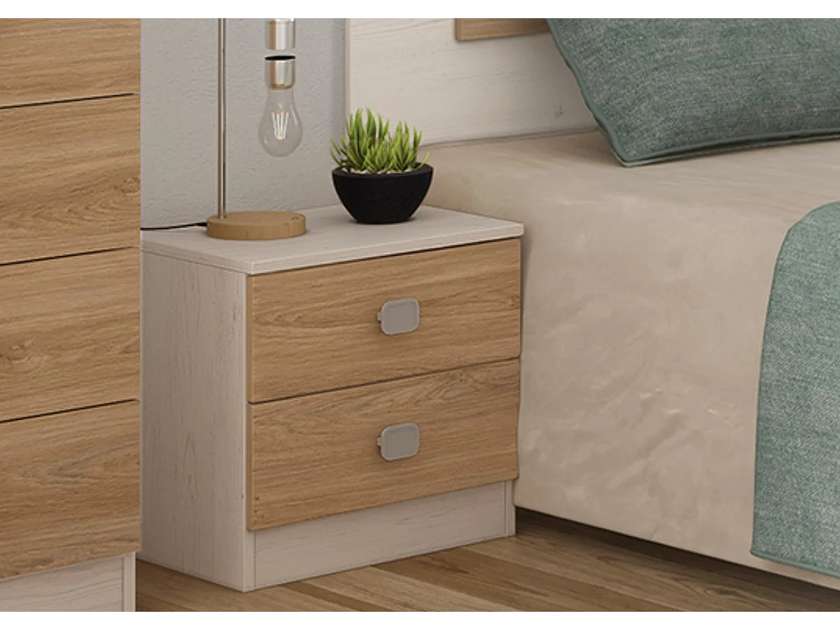 Cabezal + Dos Mesitas de Noche, Cabecero y Mesitas, Acabado en Blanco y Roble, Medidas: 247 cm (An) x 54 cm (Al) x 33 cm (Fon) - Meyvaser