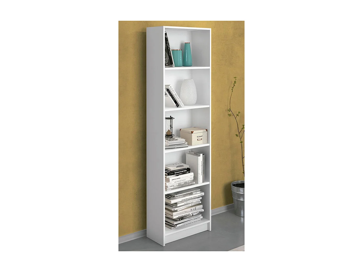 Meyvaser Librería Estantería con Cinco baldas en madera color blanco para salón 178,3x51,9x24,6 cm