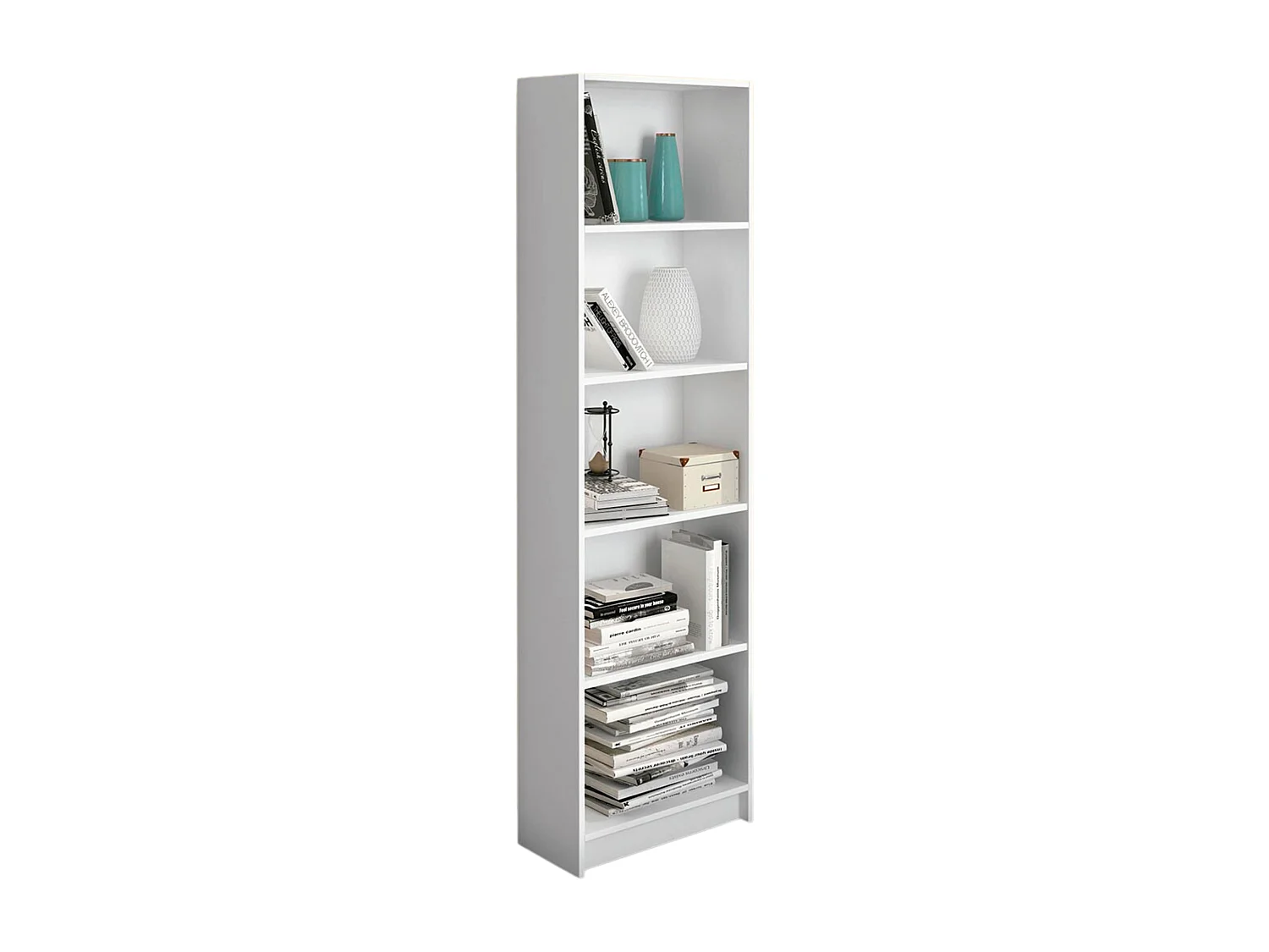 Meyvaser Librería Estantería con Cinco baldas en madera color blanco para salón 178,3x51,9x24,6 cm