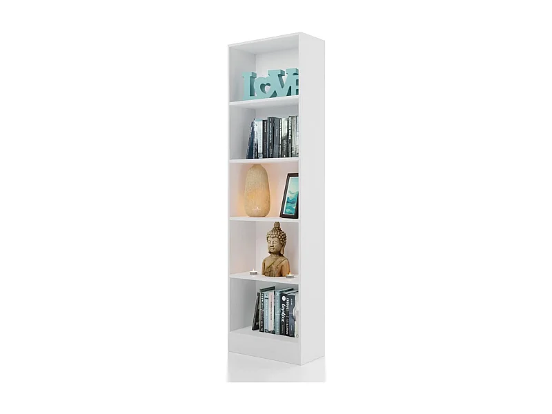 Meyvaser Librería Estantería con Cinco baldas en madera color blanco para salón 178,3x51,9x24,6 cm