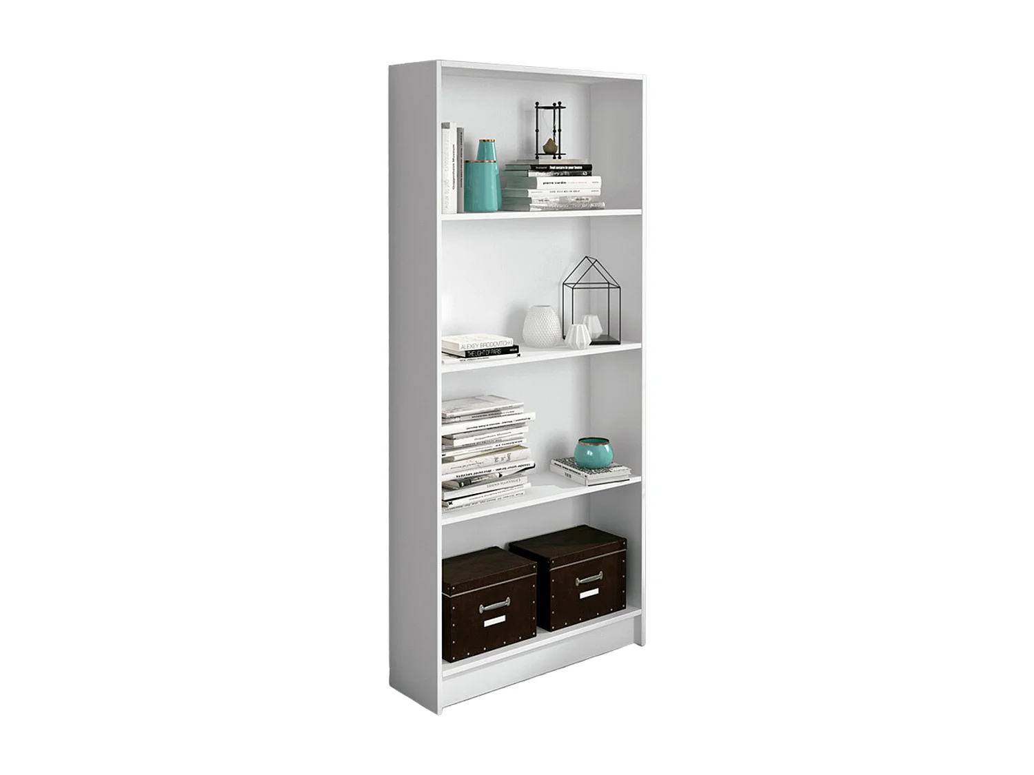Meyvaser Librería estantería con cuatro baldas en madera color blanco para salón 180x80x24,5 cm