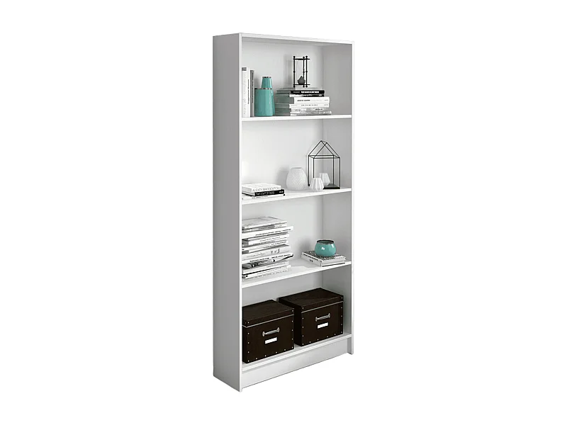 Meyvaser Librería estantería con cuatro baldas en madera color blanco para salón 180x80x24,5 cm