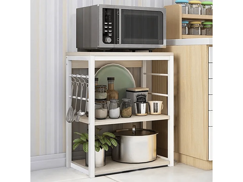 Meyvaser Estantería de Cocina, Unidad de Cocina con estantes, Marco de Metal Blanco, Estante Industrial para microondas 50x30x71,5 Cm