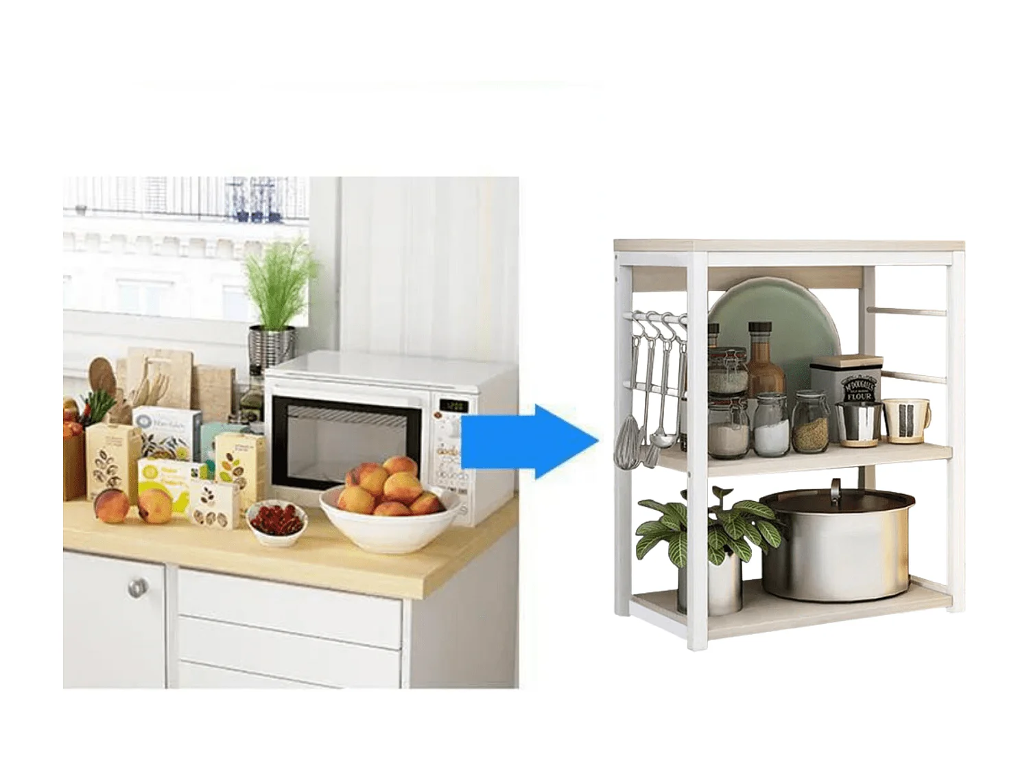 Meyvaser Estantería de Cocina, Unidad de Cocina con estantes, Marco de Metal Blanco, Estante Industrial para microondas 50x30x71,5 Cm