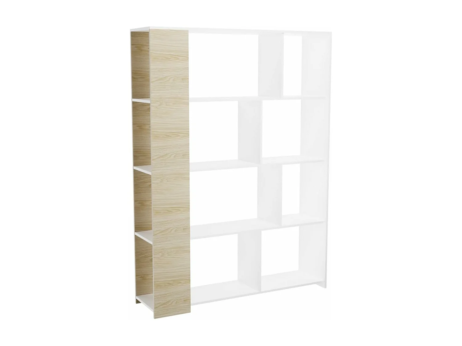 Estantería Decorativa, Librería, Separador Ambientes, Acabado en Roble y Blanco, Medidas: 176 cm (Alto) x 129 cm (Ancho) x 28 cm (Fondo) – Meyvaser