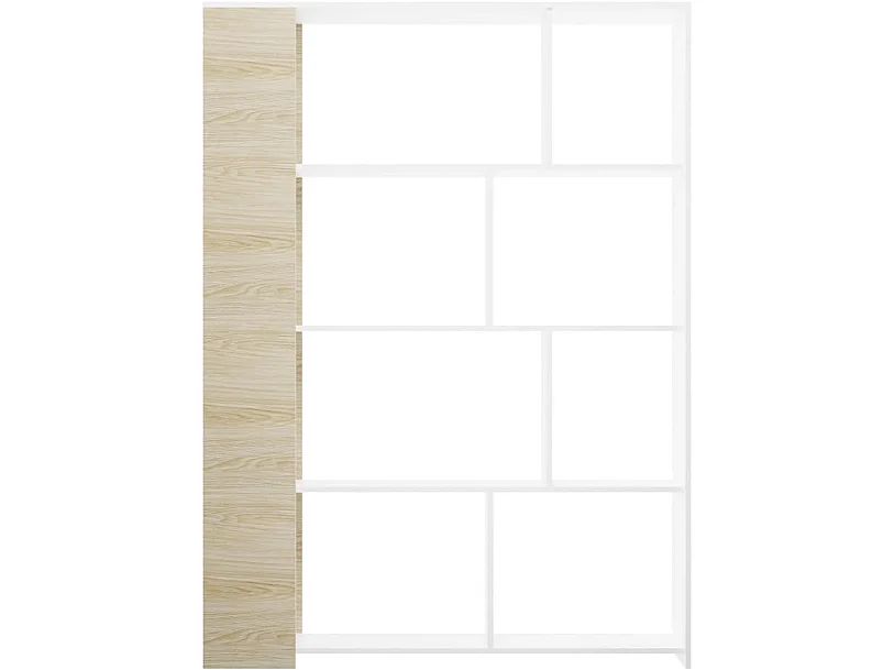 Estantería Decorativa, Librería, Separador Ambientes, Acabado en Roble y Blanco, Medidas: 176 cm (Alto) x 129 cm (Ancho) x 28 cm (Fondo) – Meyvaser