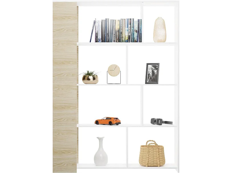 Estantería Decorativa, Librería, Separador Ambientes, Acabado en Roble y Blanco, Medidas: 176 cm (Alto) x 129 cm (Ancho) x 28 cm (Fondo) – Meyvaser