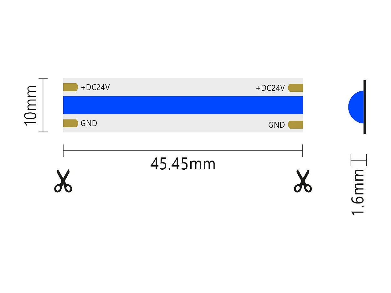 Bande LED COB monochrome 15W/MT 24V Bobine 5m Bleu