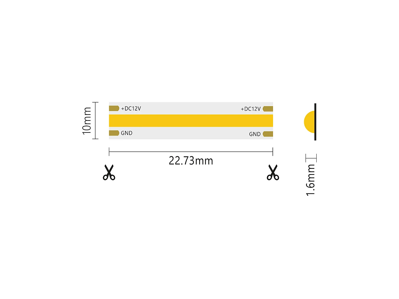 5m COB IP20 einfarbiger LED-Streifen 15W/MT 12V - 3000K