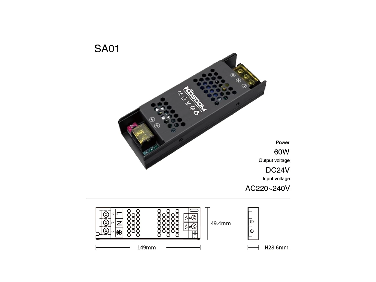 Alimentation LED à intensité variable 24V 60W, transformateur Ultra fin pour bande LED, pilote LED