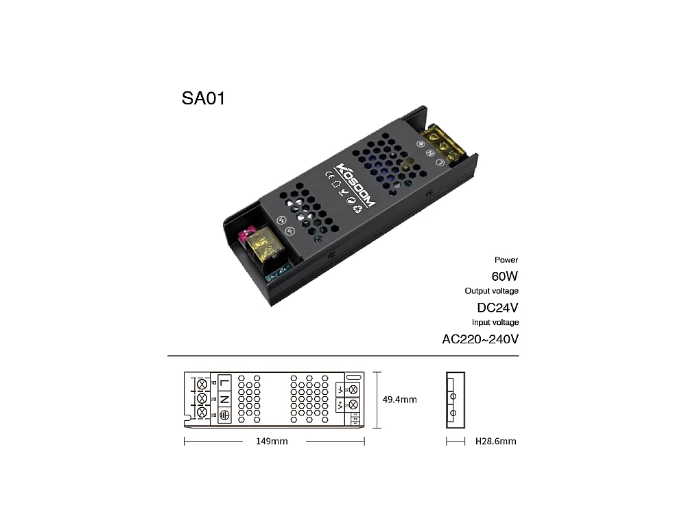 Alimentatore LED Dimmerabile 24V 60W Trasformatore ultra sottile per striscia LED Driver LED