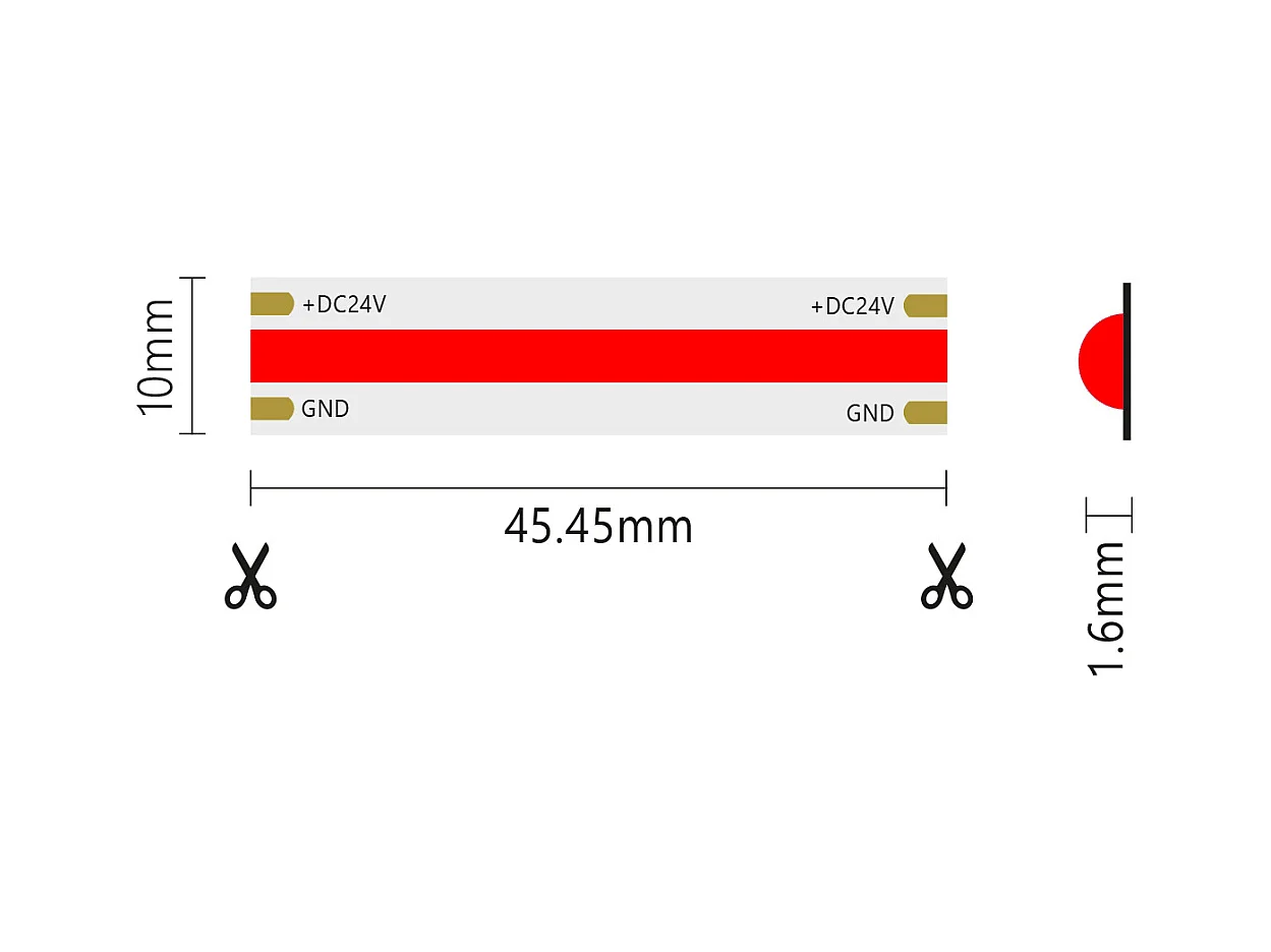 Tira LED COB monocolor de 15 W/MT y 24 V - Rollo de 5 m - Rojo