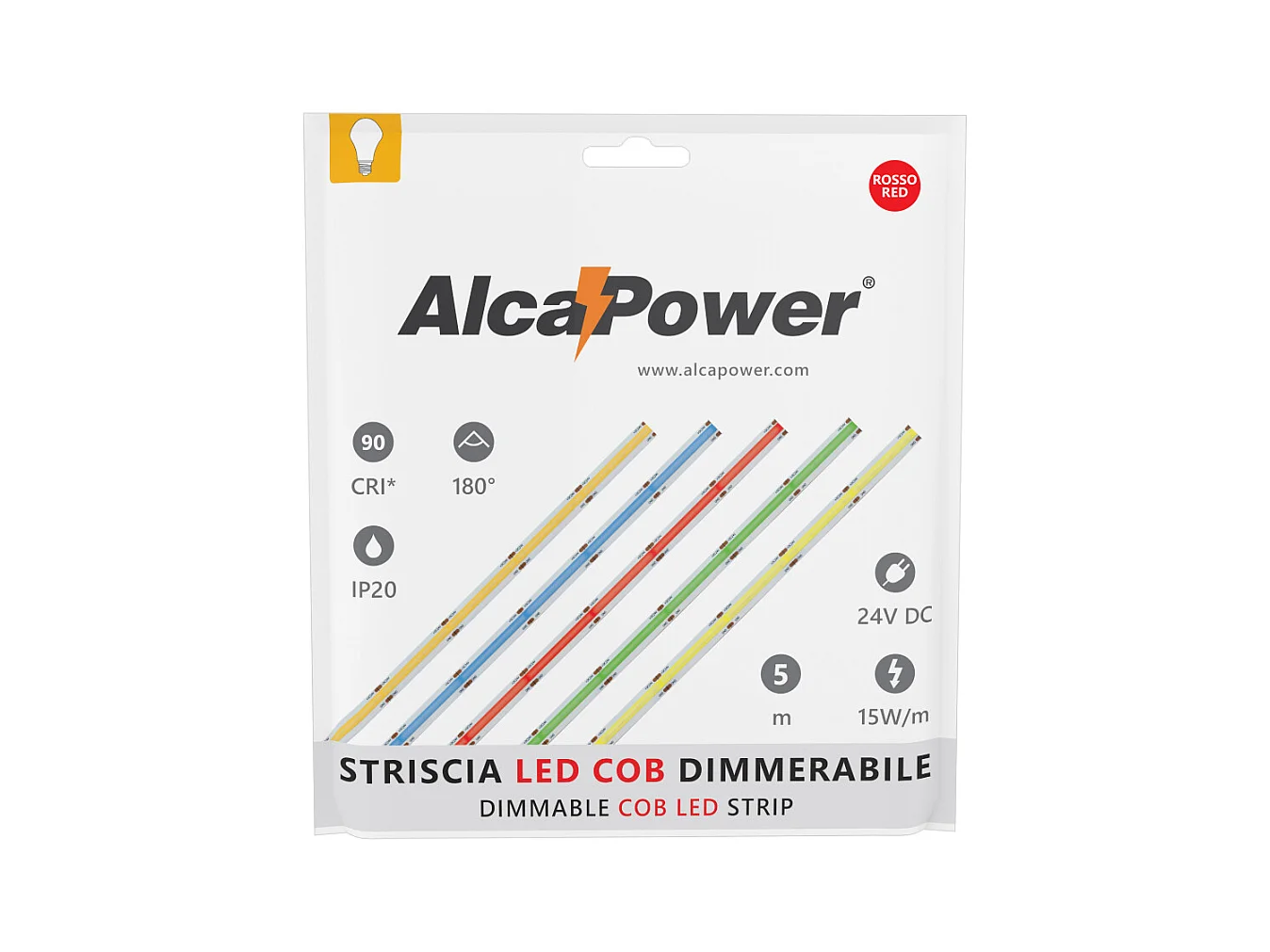 Tira LED COB monocolor de 15 W/MT y 24 V - Rollo de 5 m - Rojo