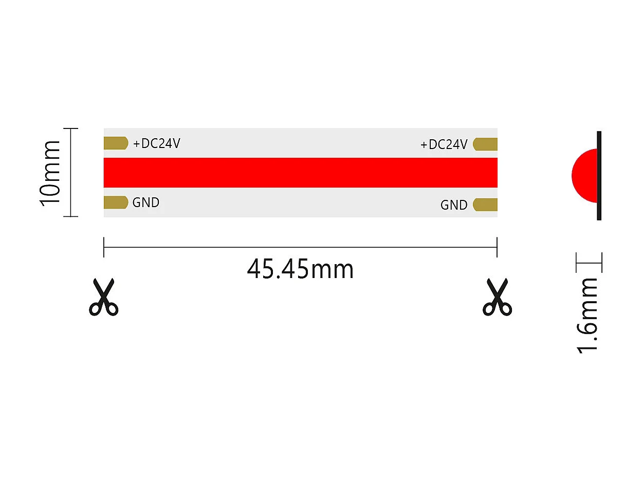 15W/MT 24V enkele kleur COB LED-strip - 5m rol - Rood
