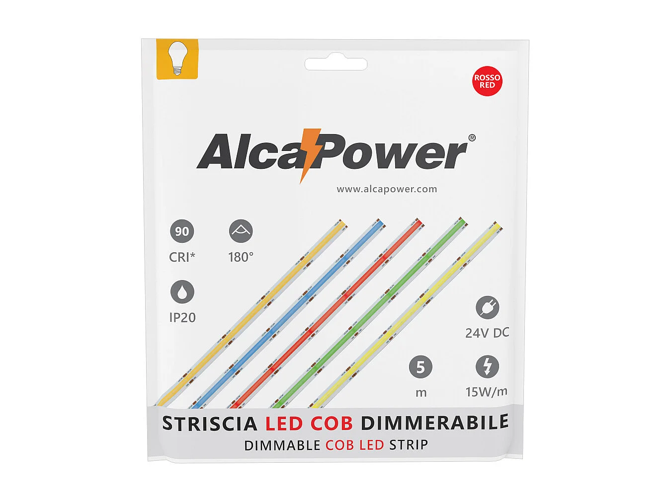 15W/MT 24V enkele kleur COB LED-strip - 5m rol - Rood