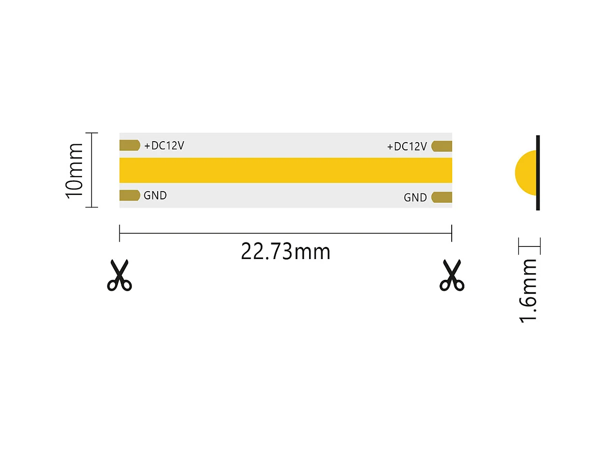 Tira LED COB IP20 monocolor de 5 m, 15 W/MT, 12 V, 4000 K