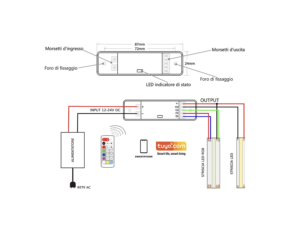 Telecomando per controllo remoto delle strisce led Smart Tuya RGB-W