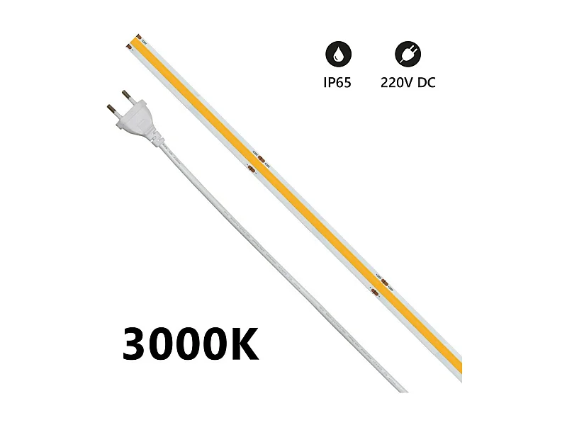 5m COB IP65 enkele kleur LED-strip 14W/MT 220V - 3000K