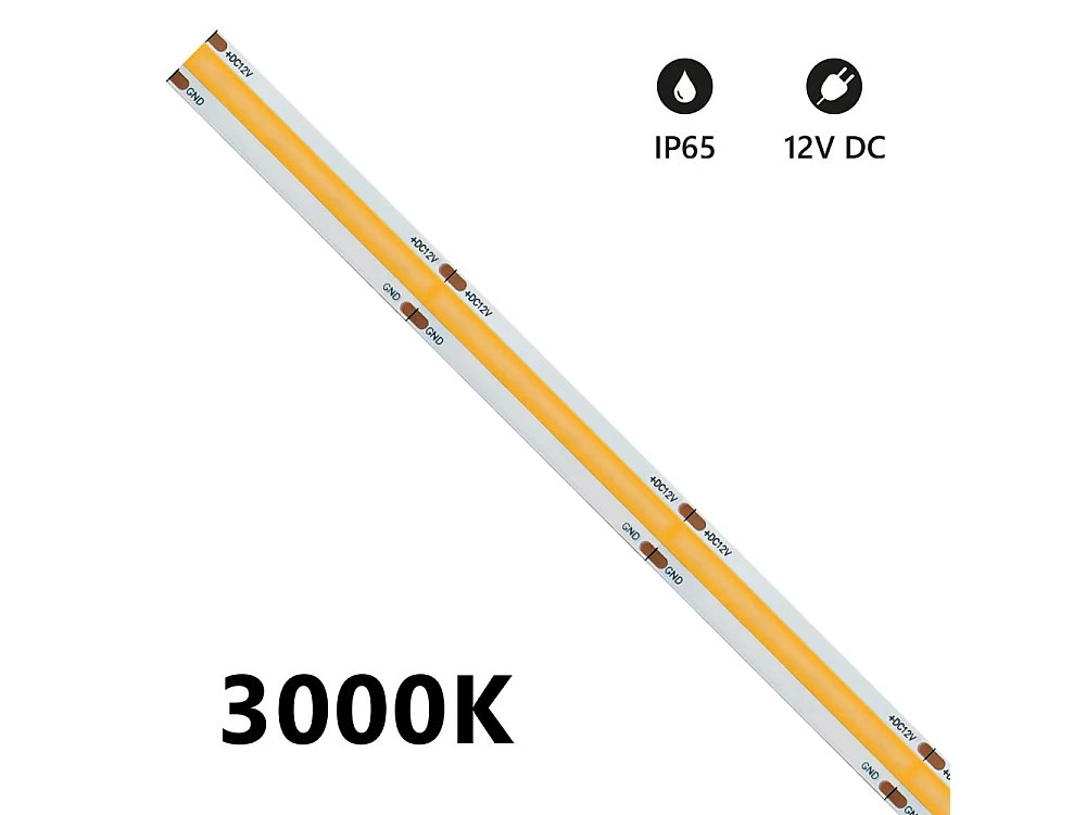 Fita LED COB IP65 de cor única 5m 15W/MT 12V - 4000K