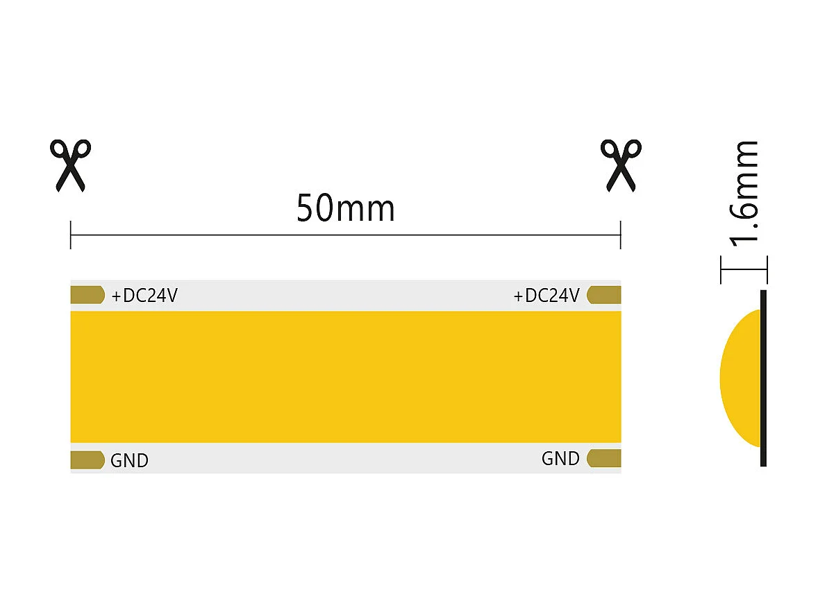 5 m COB SURFACE IP20 einfarbiger LED-Streifen 25 W/MT 24 V - 4000 K