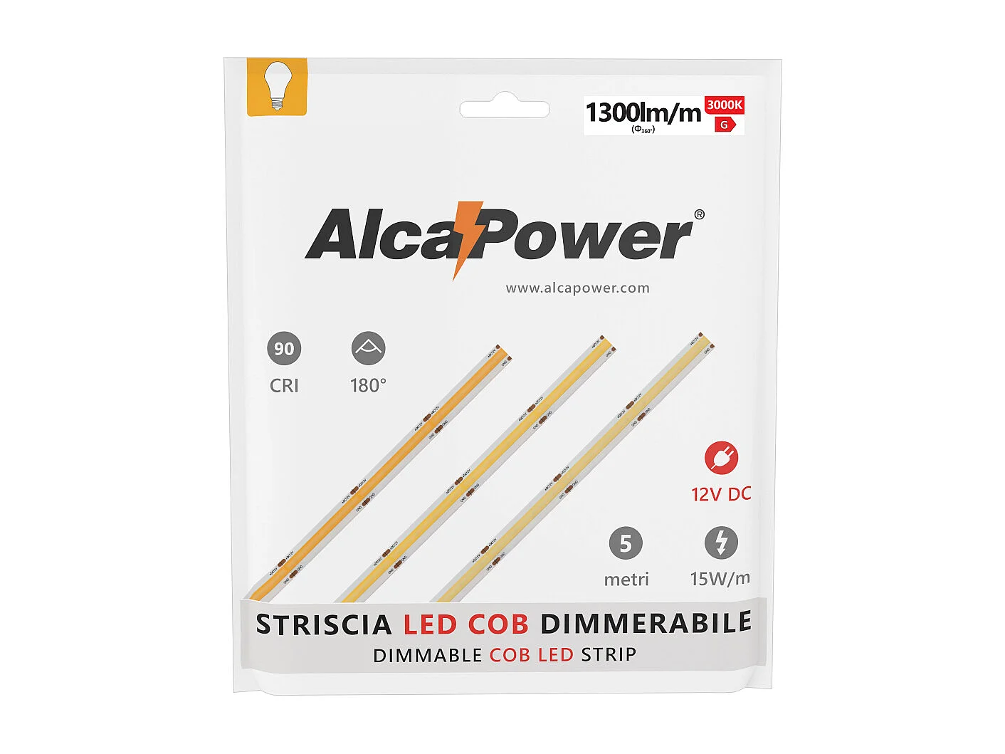 Tira LED COB IP65 monocolor de 5 m, 15 W/MT, 12 V, 6500 K