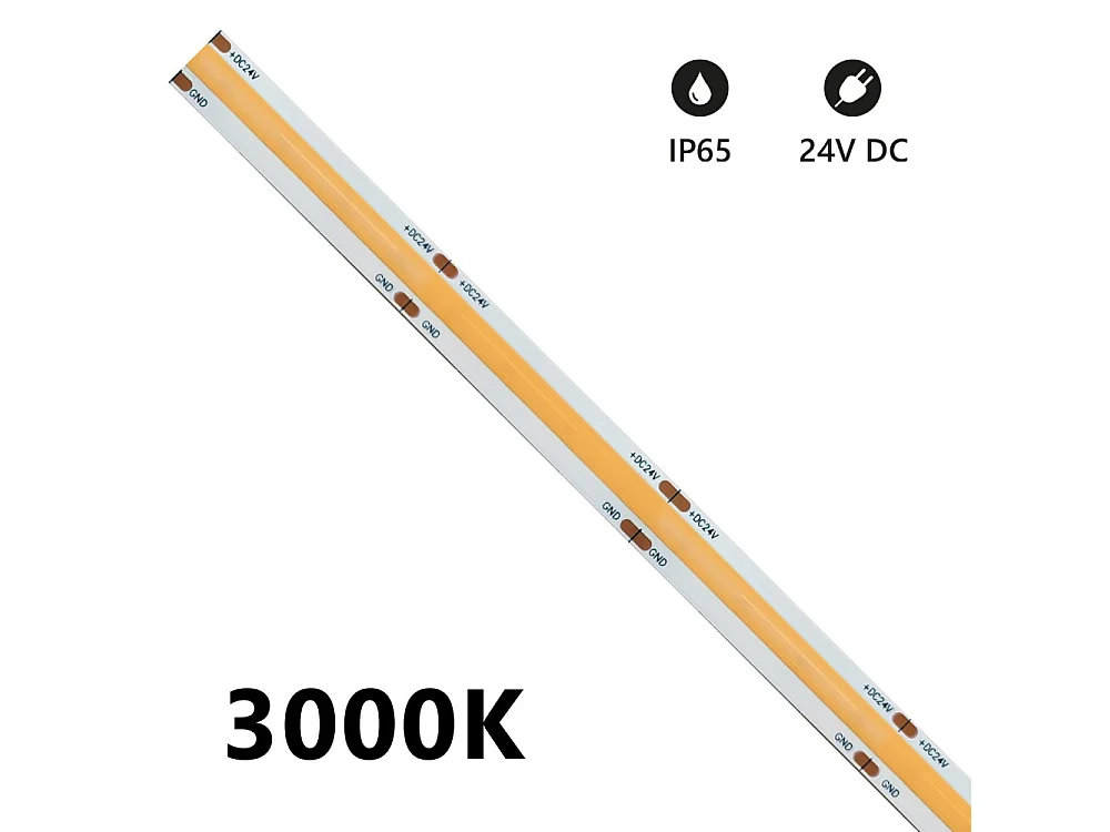 5 m COB IP65 einfarbiger LED-Streifen 15 W/MT 24 V - 3000 K