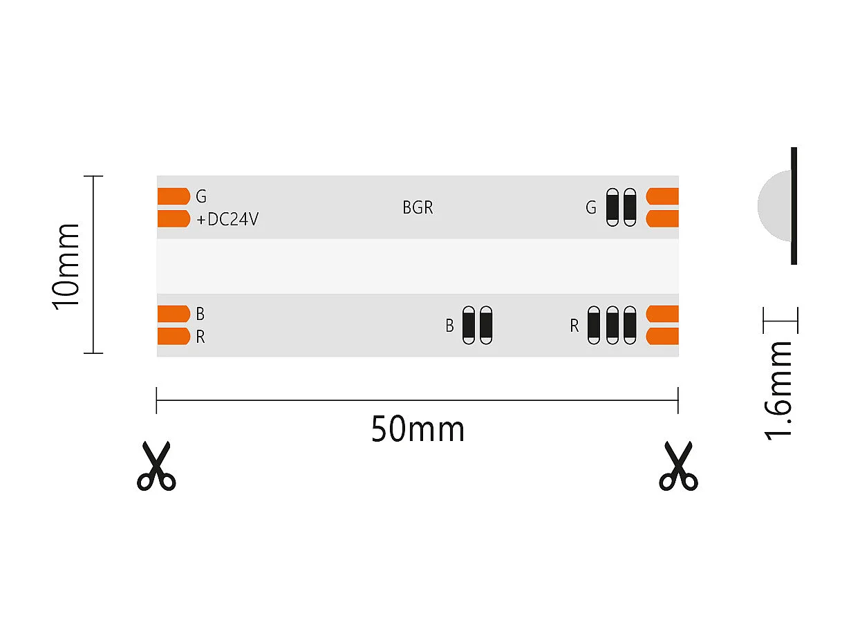 COB LED-strip IP20 5m RGB 24V 15W/MT