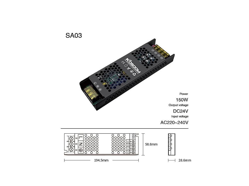 Alimentatore LED Dimmerabile 24V 150W Trasformatore ultra sottile per striscia LED Driver LED