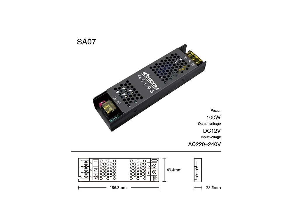 12V 100W ściemnialny zasilacz LED Ultracienki transformator do taśm LED Sterownik LED