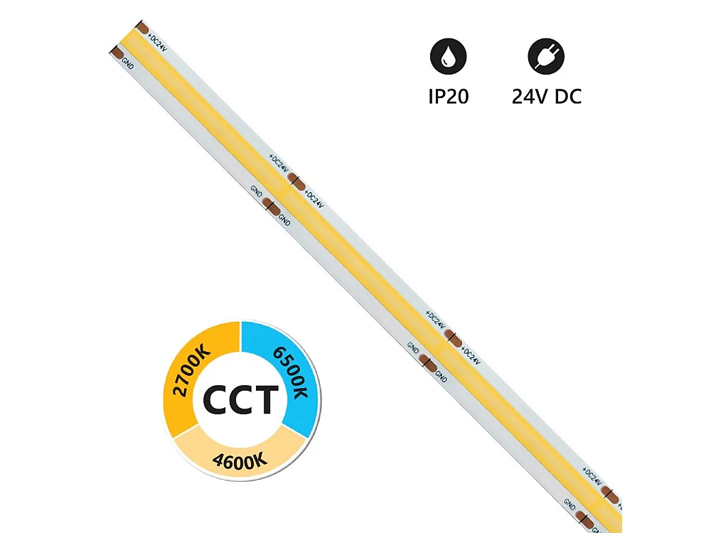 COB LED-strip IP20 5m 8+8W/MT 24V - CCT - 2700K-6500K