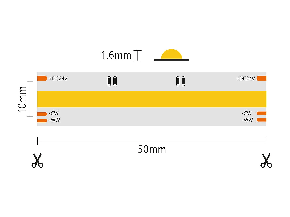 COB LED-strip IP20 5m 8+8W/MT 24V - CCT - 2700K-6500K