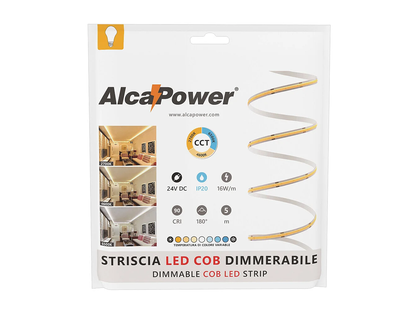 Tira LED COB IP20 5m 8+8W/MT 24V - CCT - 2700K-6500K