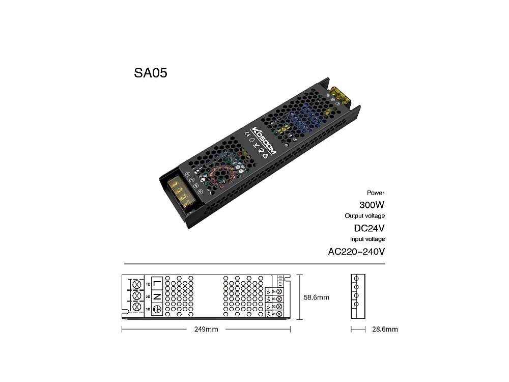 Fonte de alimentação LED regulável 24V 300W Transformador ultrafino para driver de LED de faixa LED