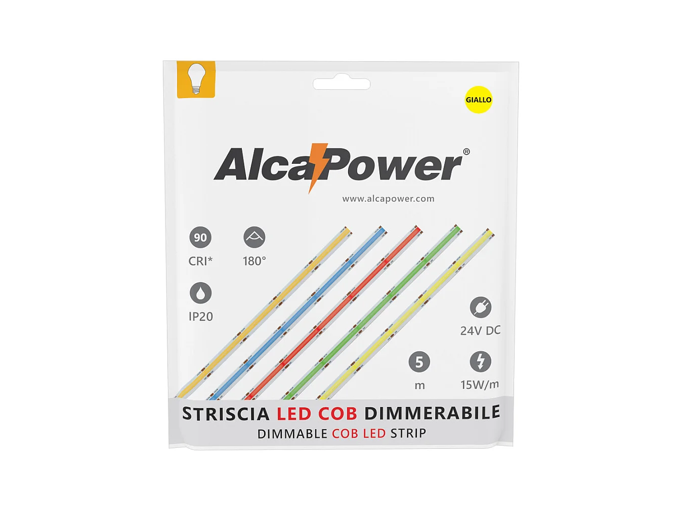 Tira LED COB monocolor de 15 W/MT y 24 V - Rollo de 5 m - Amarillo