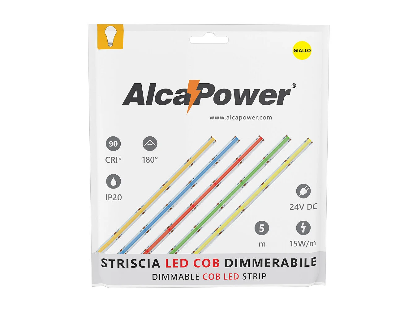 Tira LED COB monocolor de 15 W/MT y 24 V - Rollo de 5 m - Amarillo