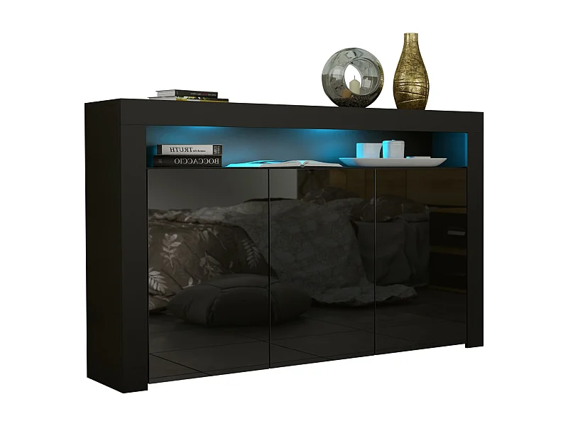 BUFFET JIVE 145 CM PORTES NOIR LAQUÉES AVEC LEDS