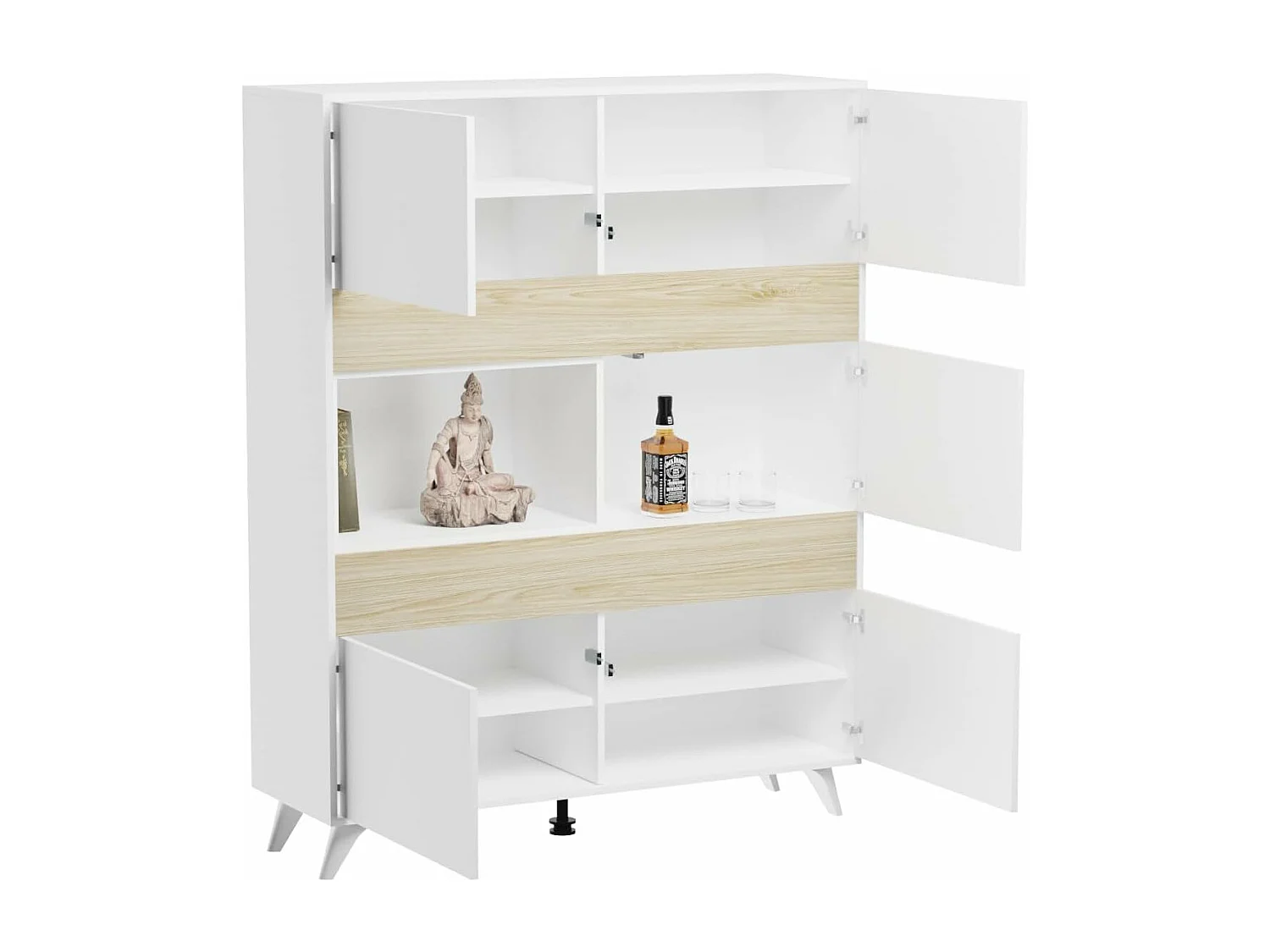 Mueble Vitrina para Salón o Comedor, Mueble de salón, Aparador cocina, Color Roble y Blanco, Medidas: 120 cm (Ancho) x 150 cm (Alto) x 40 cm (Fondo)