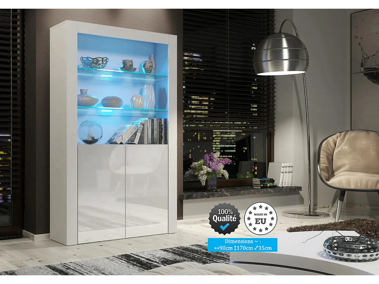 Vitrine JIVE 90 cm blanc laqué avec LEDS