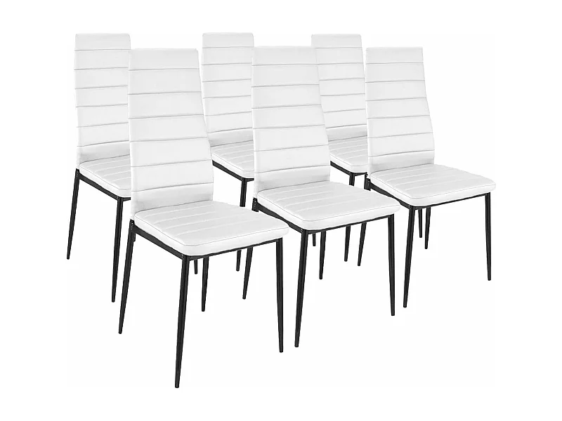 Pack de 6 Sillas Tapizadas para Salón, Comedor. Acabadas en Polipiel de Color Blanco y Patas Negras. Medidas: 39,5 cm (Ancho) x 37,5 cm (Fondo) x 96 c