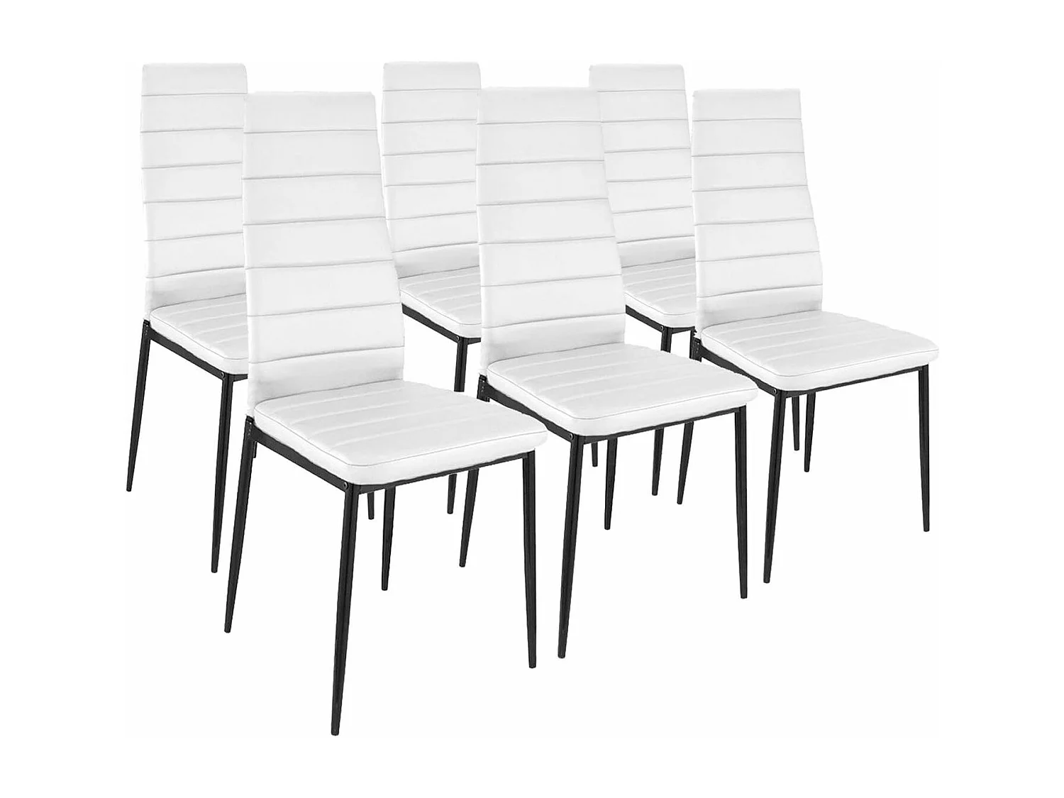 Pack de 6 Sillas Tapizadas para Salón, Comedor. Acabadas en Polipiel de Color Blanco y Patas Negras. Medidas: 39,5 cm (Ancho) x 37,5 cm (Fondo) x 96 c