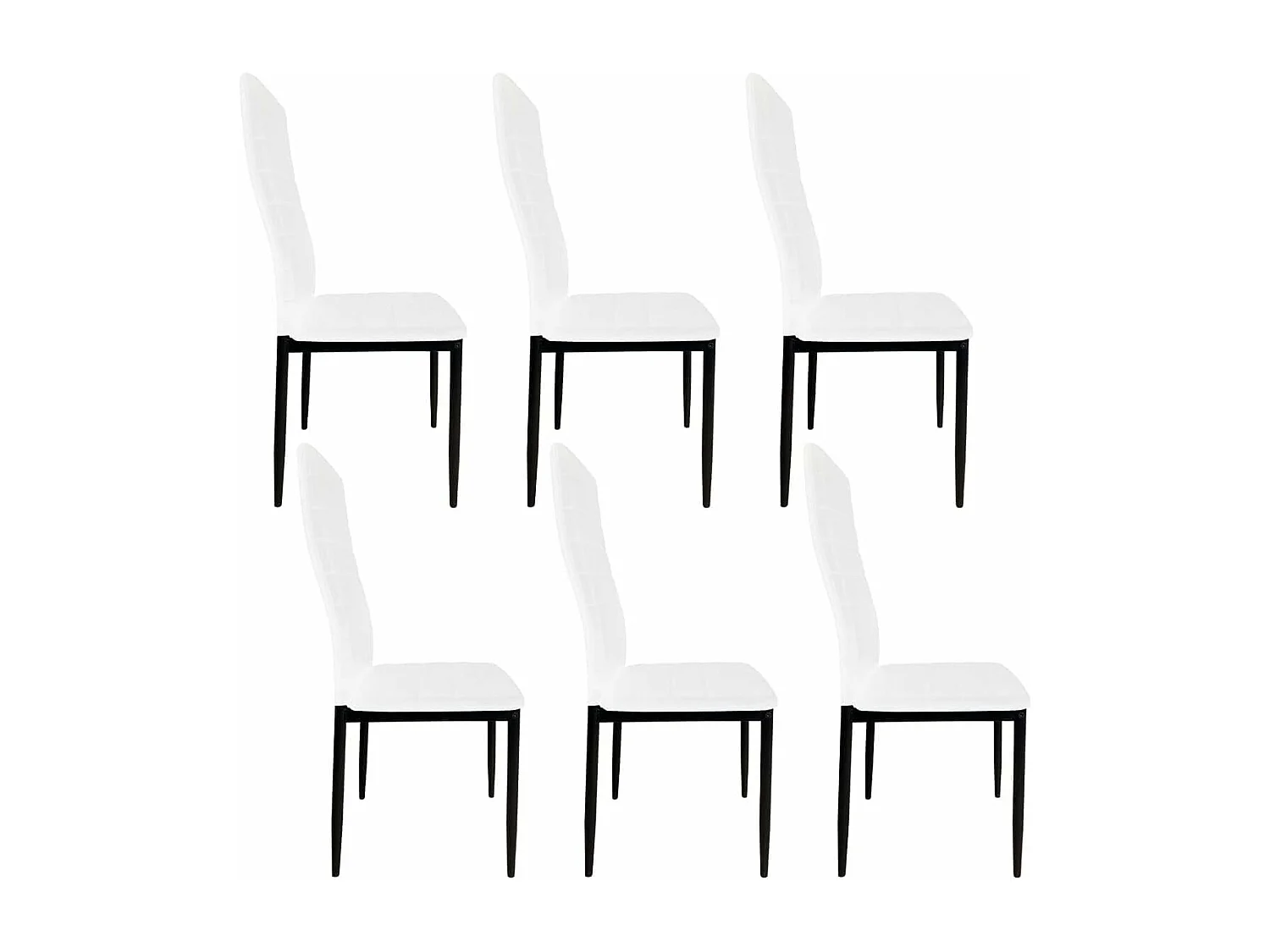 Pack de 6 Sillas Tapizadas para Salón, Comedor. Acabadas en Polipiel de Color Blanco y Patas Negras. Medidas: 39,5 cm (Ancho) x 37,5 cm (Fondo) x 96 c