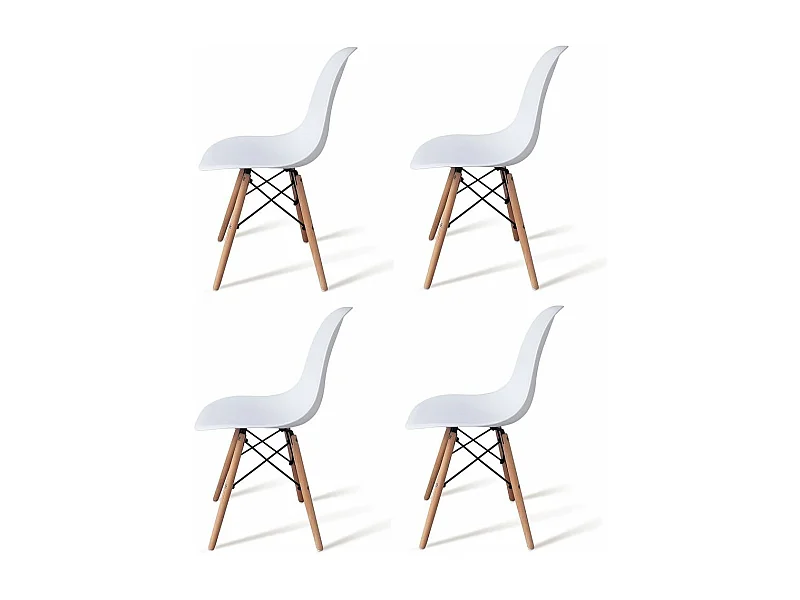 Pack 4 Sillas de Comedor, Sillas Cocinas, Acabado en Blanco y Madera, Medidas: 45 cm (Ancho) x 53 cm (Largo) x 83 cm (Alto)