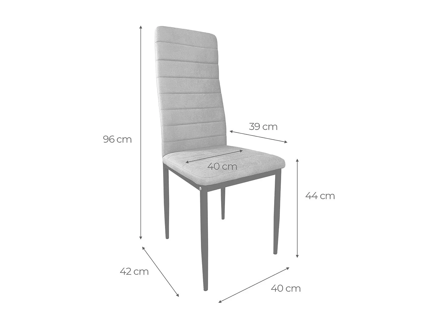 Pack de 6 Sillas Tapizadas para Comedor/Salón – Marengo y Patas Negras en Aluminio, Dimensiones: 40 cm x 42 cm x 96 Cm