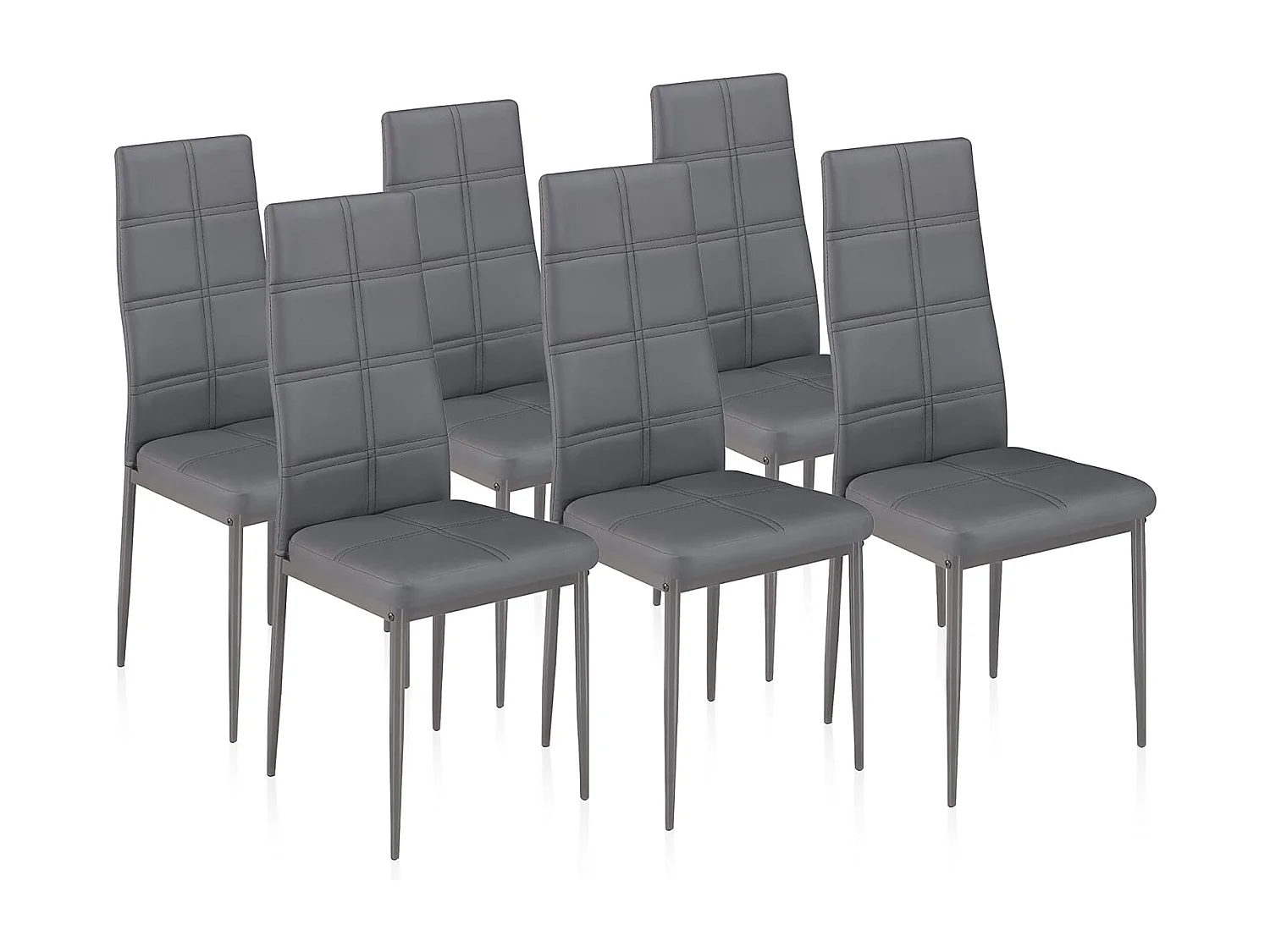 Pack de 6 Sillas Tapizadas para Salón y Comedor – Acabado Gris en Aluminio, Medidas: 38,5 cm x 40 cm x 97 cm