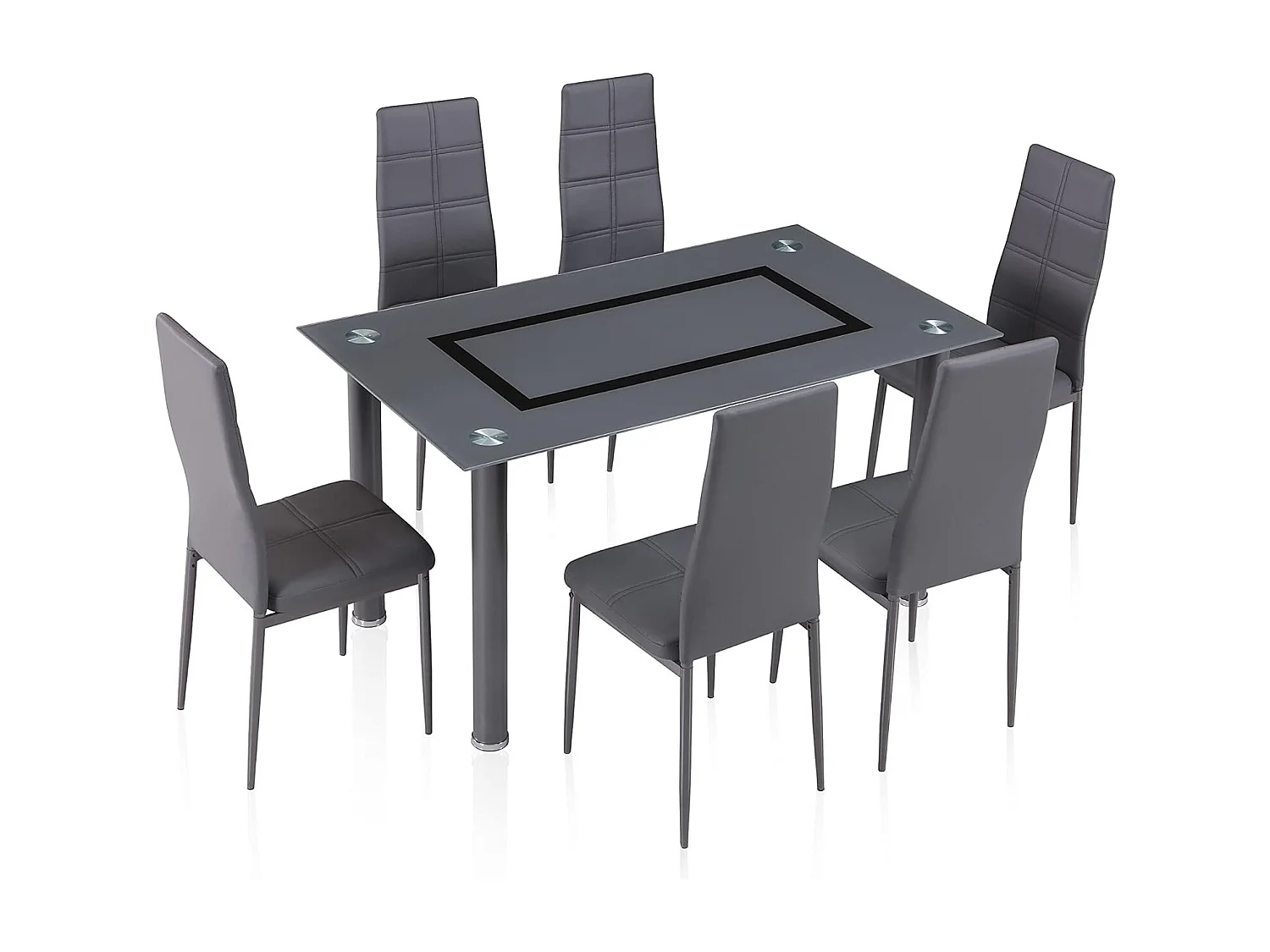 Pack de 6 Sillas Tapizadas para Salón y Comedor – Acabado Gris en Aluminio, Medidas: 38,5 cm x 40 cm x 97 cm