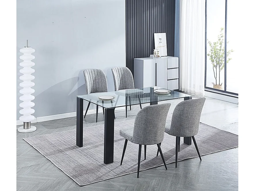 Pack de 4 Sillas Modernas para Comedor y Salón – Tapizado en Color Gris con Patas Metálicas Negras, Medidas: 46 cm x 55 cm x 92 cm