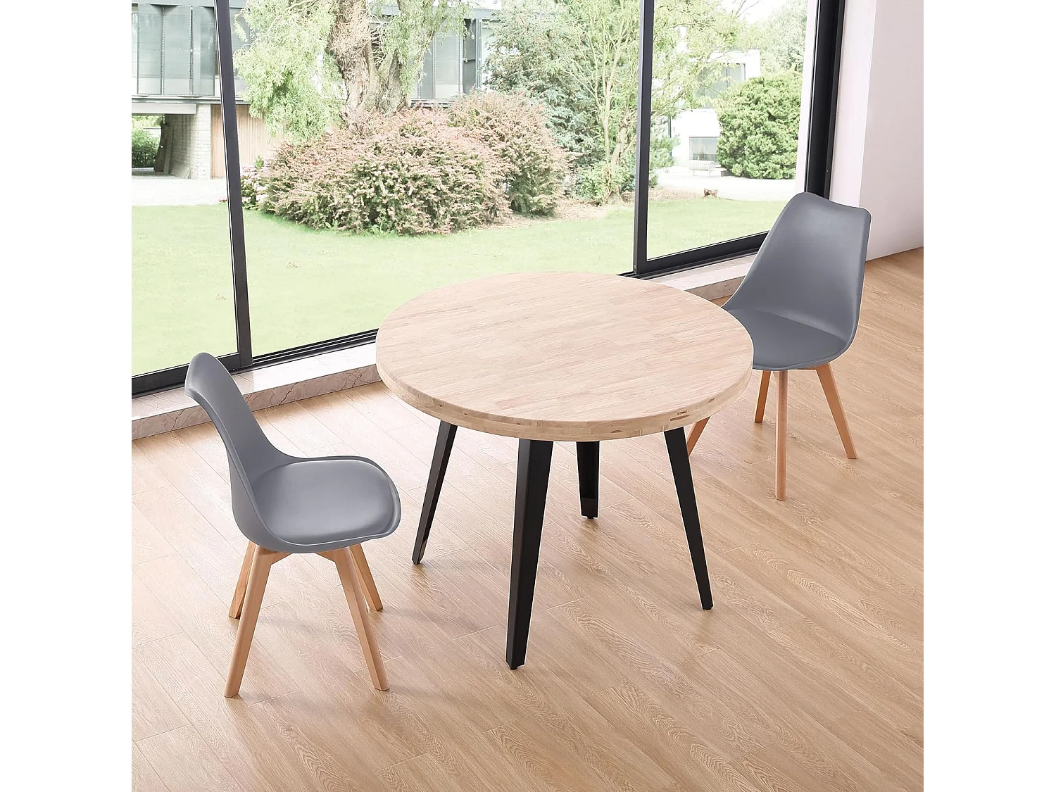 Pack de 4 Sillas para Comedor, Cocina o Salón – Simil Piel Gris y Madera, Medidas: 48 cm x 45 cm x 84 cm.